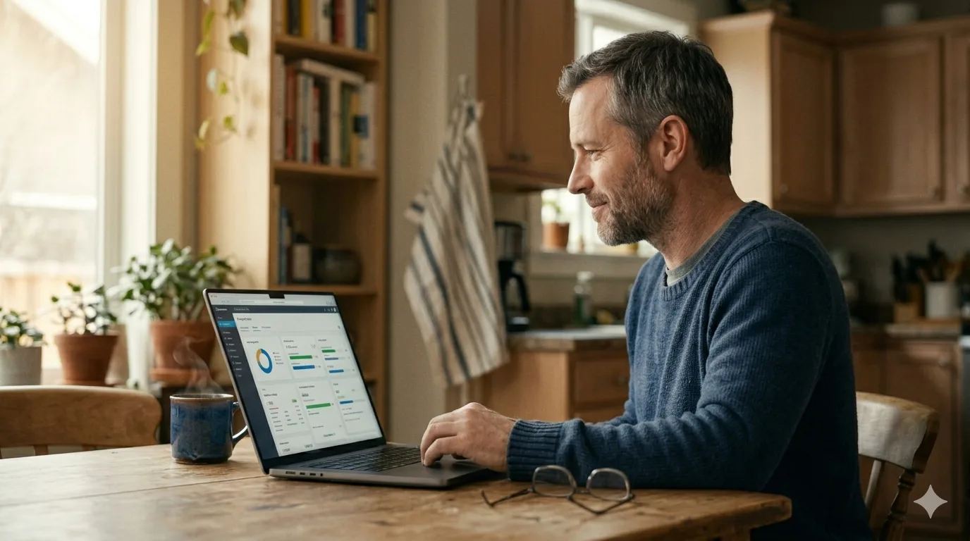 Parent reviewing student lab progress on laptop