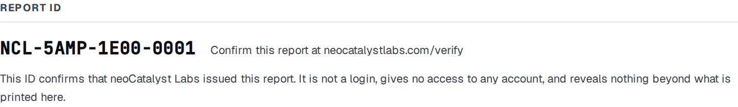 Report ID block with an ID and a link to the verification page